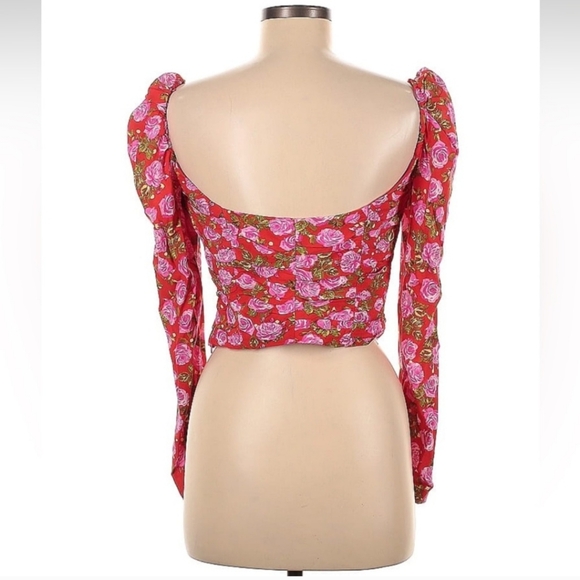 Zara Rose Print Red Crop Corset Sweatheart Cottagecore Whimsical Romantic Top - Picture 10 of 12
